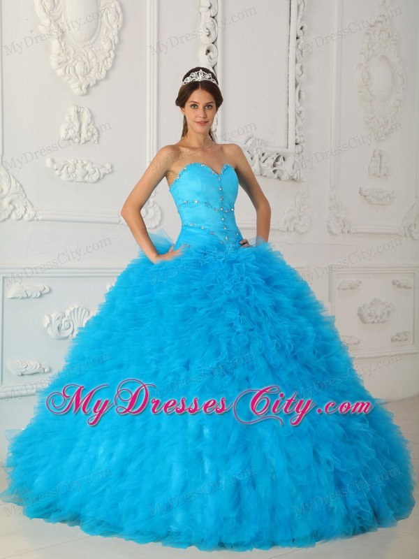 Sweetheart Beading and Ruffuled Dress for Sweet 15 in Aqua