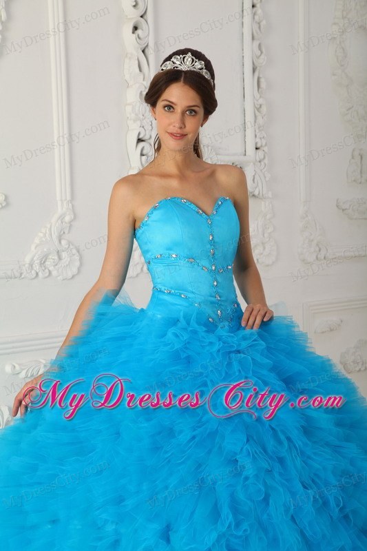 Sweetheart Beading and Ruffuled Dress for Sweet 15 in Aqua