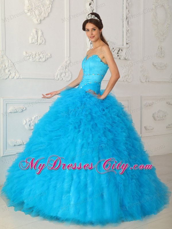 Sweetheart Beading and Ruffuled Dress for Sweet 15 in Aqua