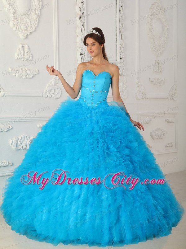 Sweetheart Beading and Ruffuled Dress for Sweet 15 in Aqua