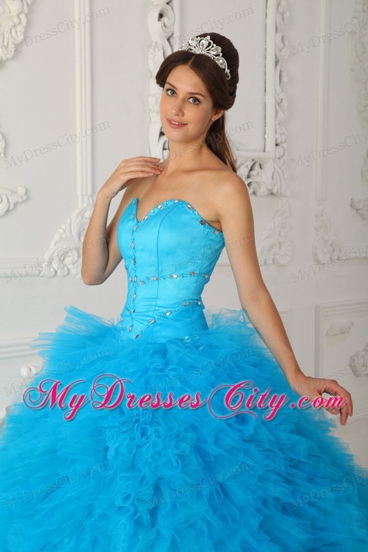 Sweetheart Beading and Ruffuled Dress for Sweet 15 in Aqua