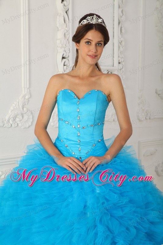 Sweetheart Beading and Ruffuled Dress for Sweet 15 in Aqua