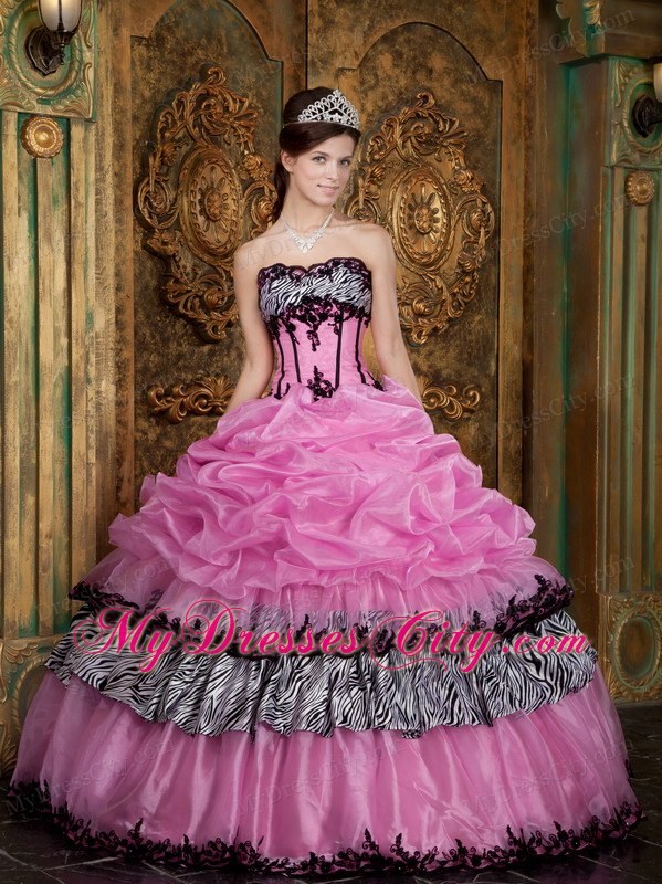 Slinky Rose Pink and Zebra Strapless Pick-Ups Dress for Quince