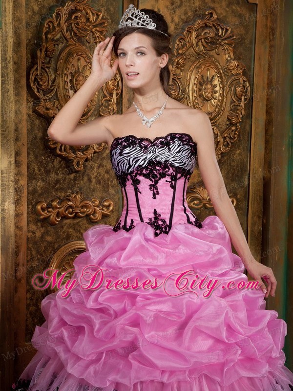 Slinky Rose Pink and Zebra Strapless Pick-Ups Dress for Quince