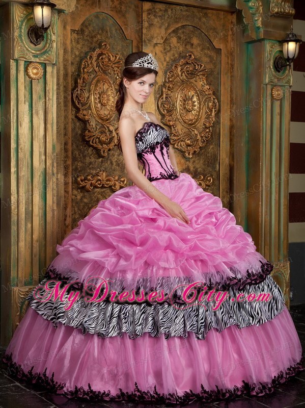 Slinky Rose Pink and Zebra Strapless Pick-Ups Dress for Quince