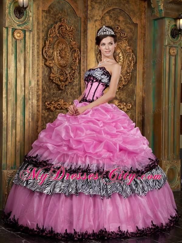 Slinky Rose Pink and Zebra Strapless Pick-Ups Dress for Quince