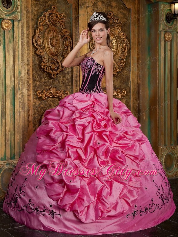 Rose Pink Strapless Embroidery Taffeta Dress for Sweet 15