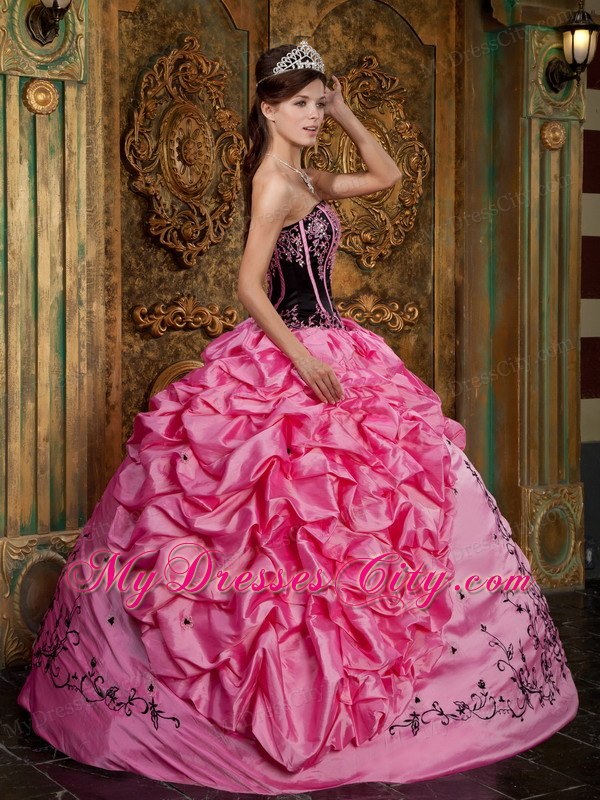 Rose Pink Strapless Embroidery Taffeta Dress for Sweet 15