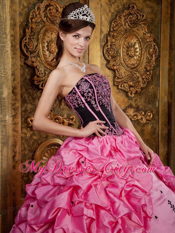 Rose Pink Strapless Embroidery Taffeta Dress for Sweet 15