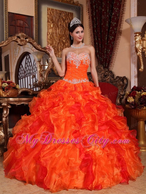 Fabulous Orange Sweetheart Organza Beading Dress for Quince