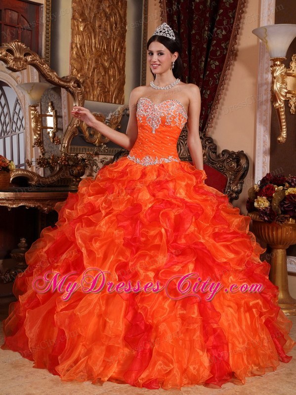 Fabulous Orange Sweetheart Organza Beading Dress for Quince