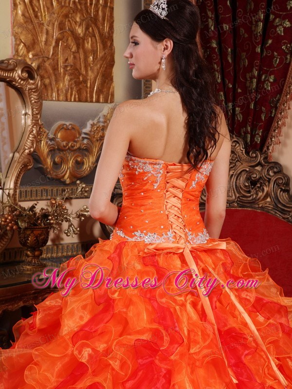 Fabulous Orange Sweetheart Organza Beading Dress for Quince