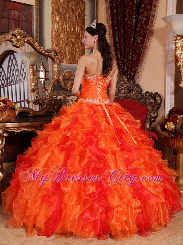 Fabulous Orange Sweetheart Organza Beading Dress for Quince