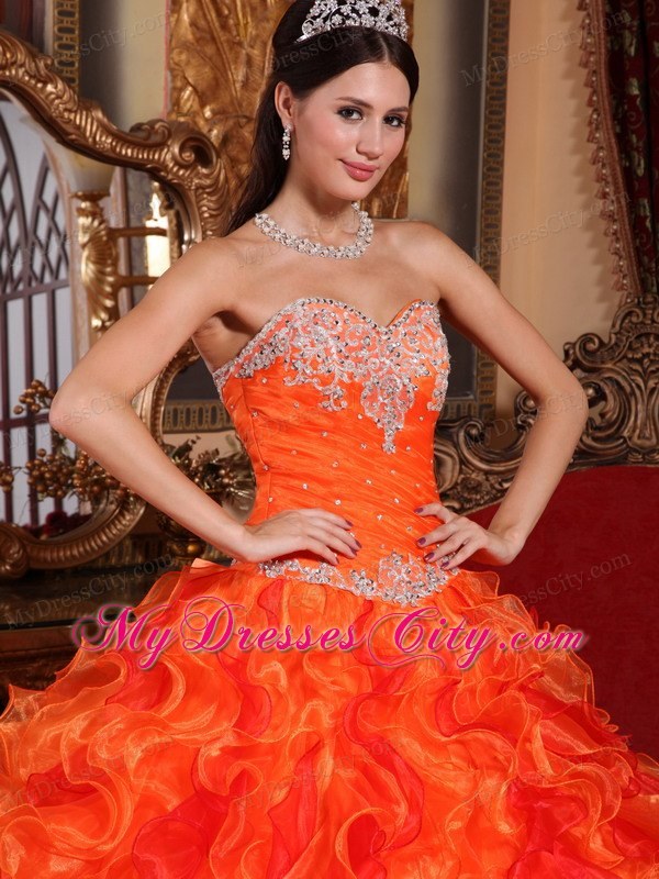 Fabulous Orange Sweetheart Organza Beading Dress for Quince