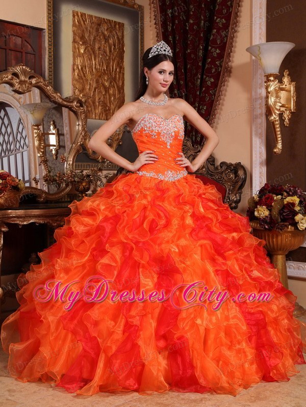 Fabulous Orange Sweetheart Organza Beading Dress for Quince