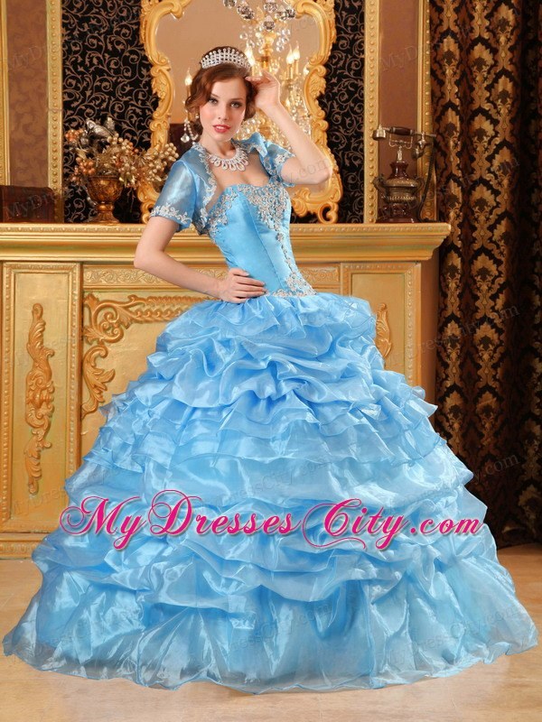 Baby Blue Sweetheart Appliques Quinceanera Dress with Jacket