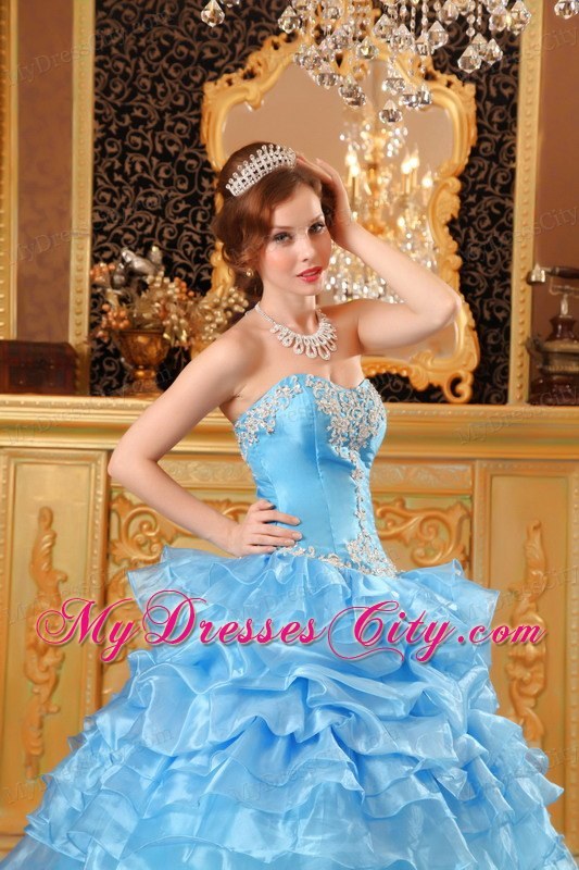 Baby Blue Sweetheart Appliques Quinceanera Dress with Jacket