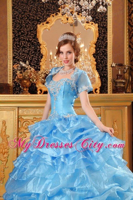 Baby Blue Sweetheart Appliques Quinceanera Dress with Jacket