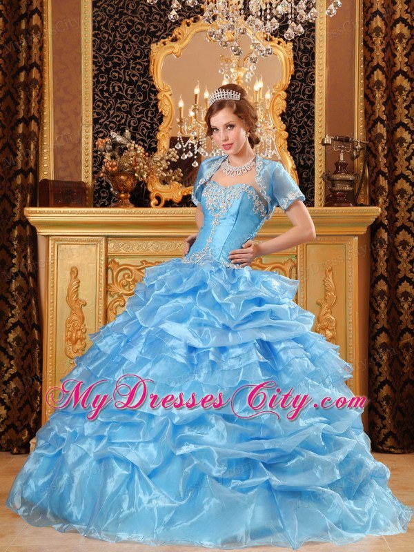 Baby Blue Sweetheart Appliques Quinceanera Dress with Jacket