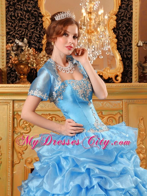 Baby Blue Sweetheart Appliques Quinceanera Dress with Jacket