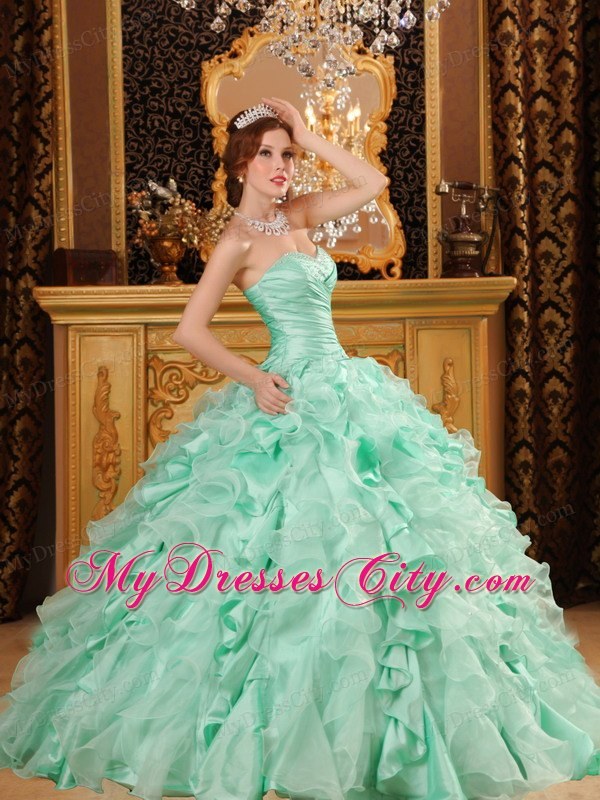 Luxurious Sweetheart Ruffles Apple Green Sweet 16 Dresses