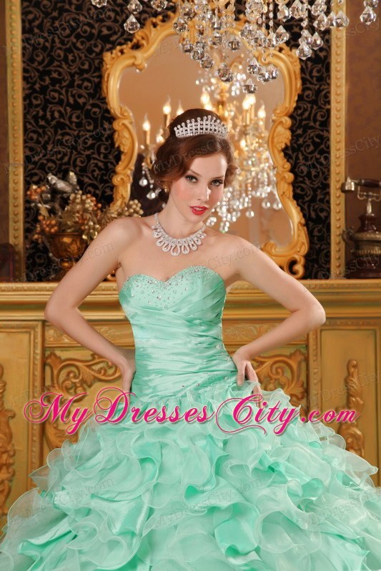 Luxurious Sweetheart Ruffles Apple Green Sweet 16 Dresses