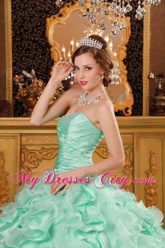 Luxurious Sweetheart Ruffles Apple Green Sweet 16 Dresses