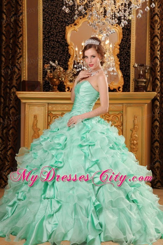 Luxurious Sweetheart Ruffles Apple Green Sweet 16 Dresses