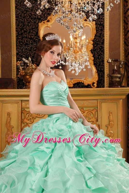 Luxurious Sweetheart Ruffles Apple Green Sweet 16 Dresses