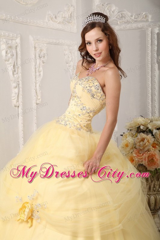 Beautiful Sweetheart Appliques Light Yellow Quinceanera Dress