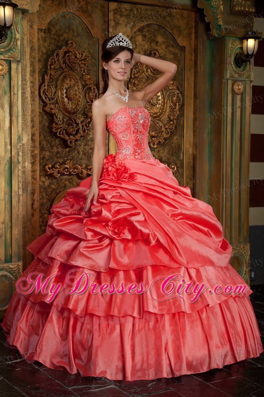 Watermelon Strapless Ball Gown Beading Sweet sixteen dresses