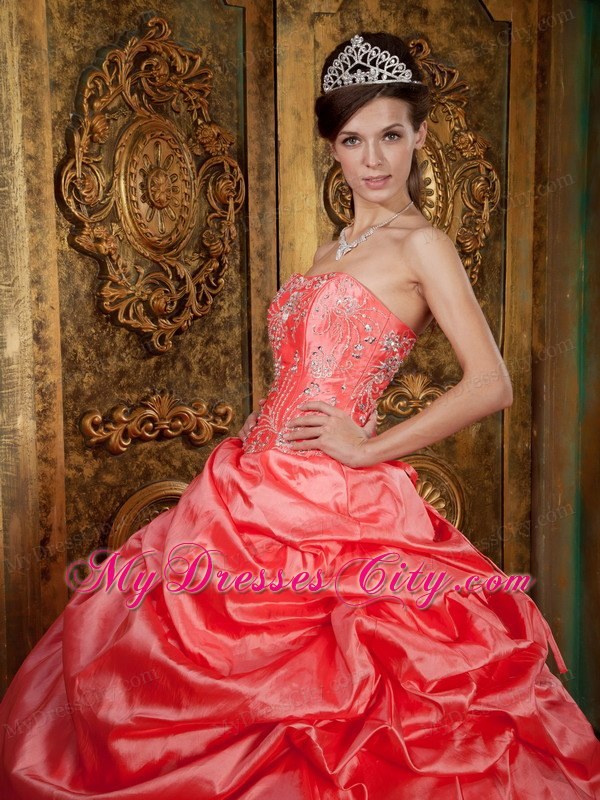 Watermelon Strapless Ball Gown Beading Sweet sixteen dresses