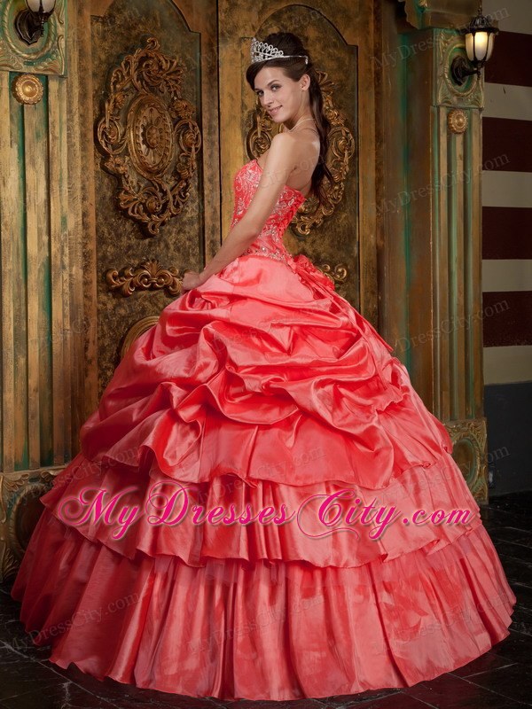 Watermelon Strapless Ball Gown Beading Sweet sixteen dresses