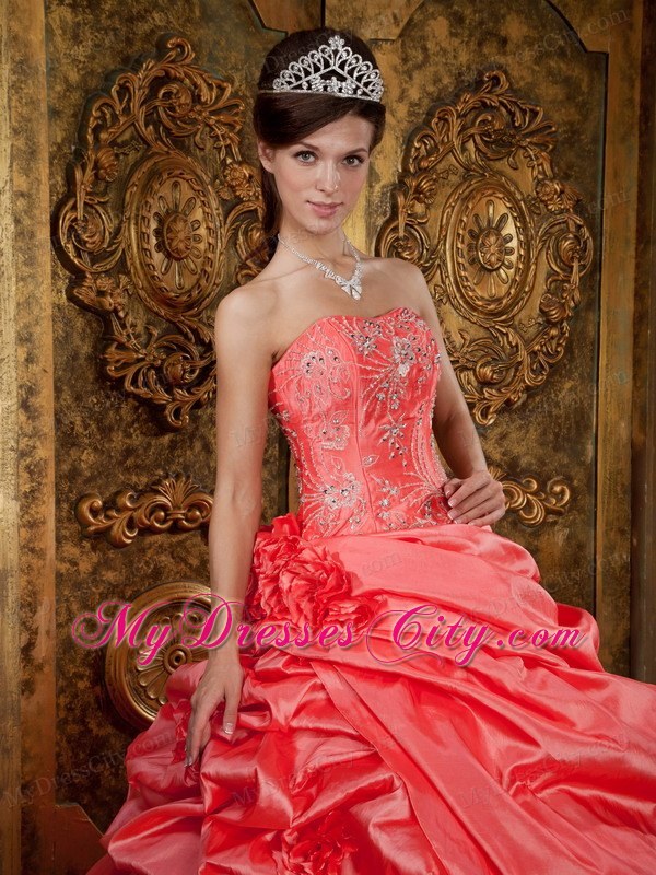 Watermelon Strapless Ball Gown Beading Sweet sixteen dresses