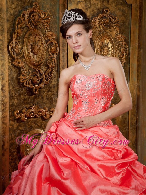 Watermelon Strapless Ball Gown Beading Sweet sixteen dresses