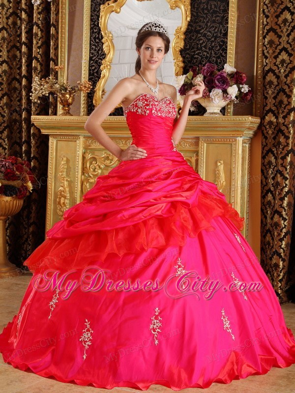 Beaded Bright Red Sweetheart Taffeta Quinceanera Dress