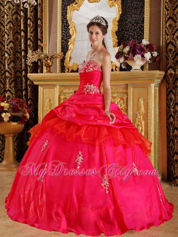 Beaded Bright Red Sweetheart Taffeta Quinceanera Dress