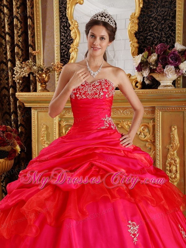 Beaded Bright Red Sweetheart Taffeta Quinceanera Dress