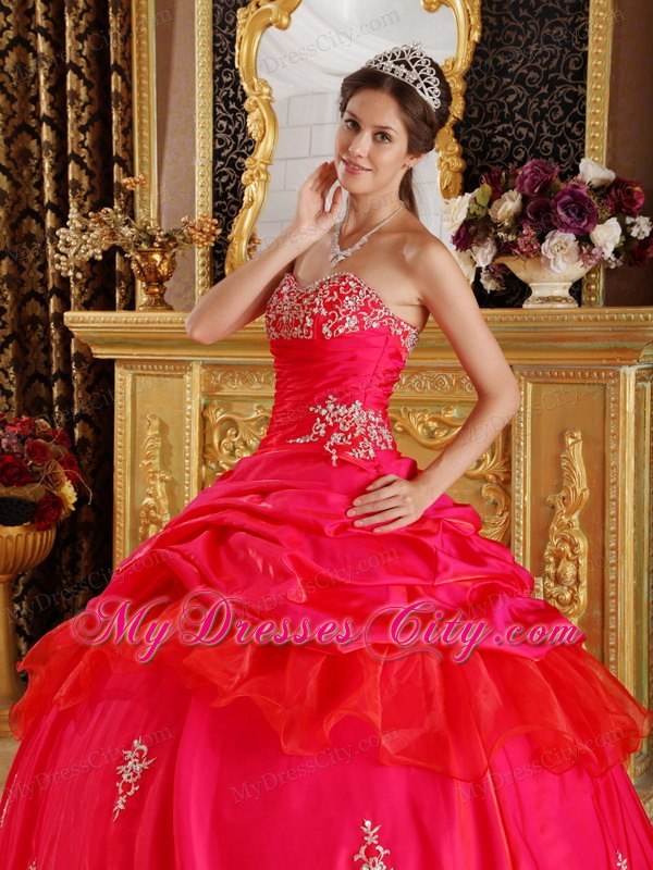 Beaded Bright Red Sweetheart Taffeta Quinceanera Dress