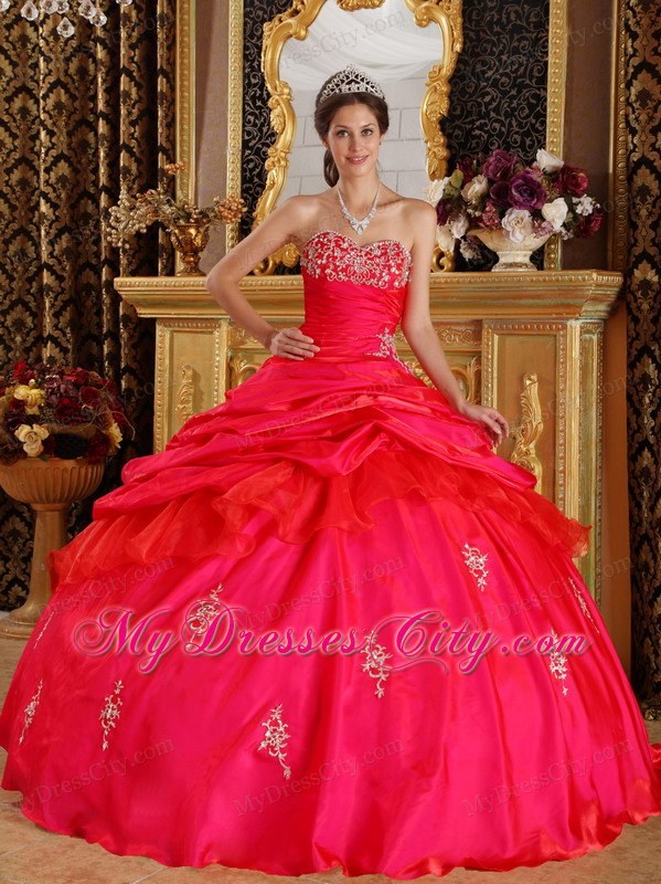 Beaded Bright Red Sweetheart Taffeta Quinceanera Dress