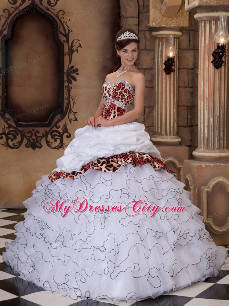 Leopard Print Organza Ruffled Quinceanera Dress on Sale