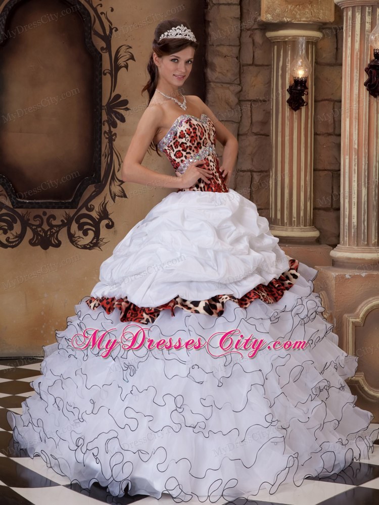 Leopard Print Organza Ruffled Quinceanera Dress on Sale