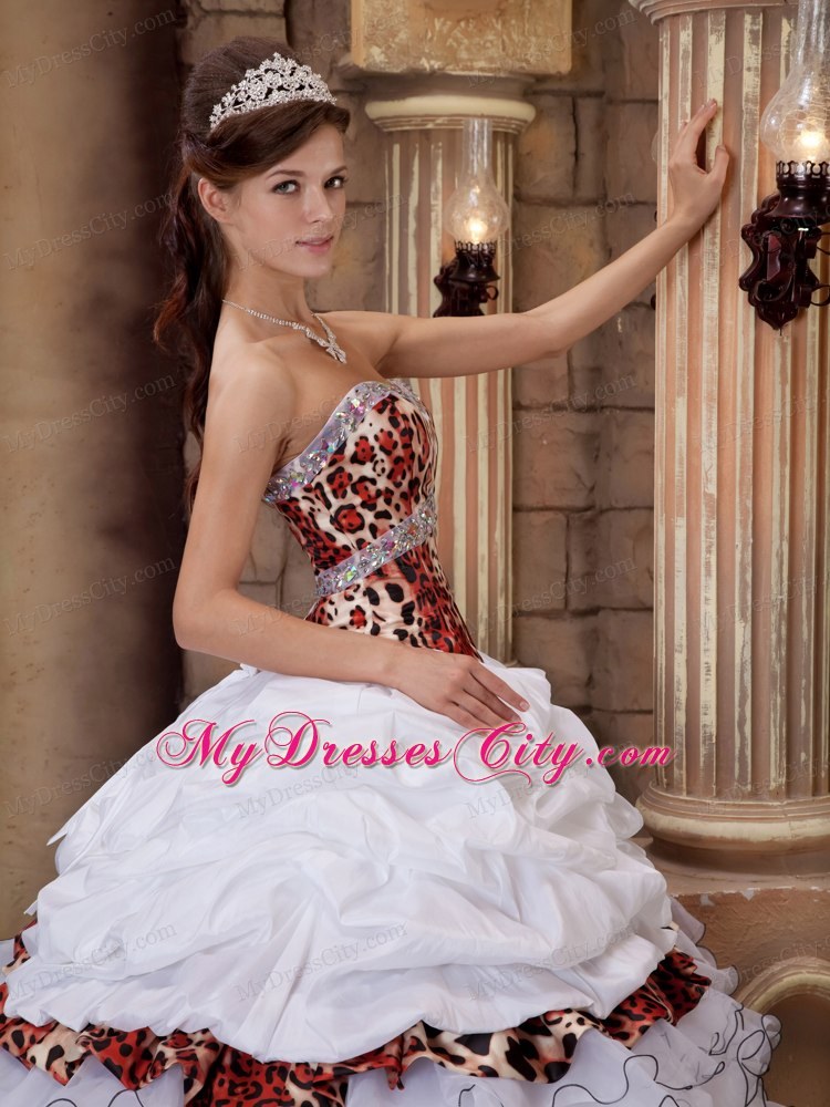 Leopard Print Organza Ruffled Quinceanera Dress on Sale