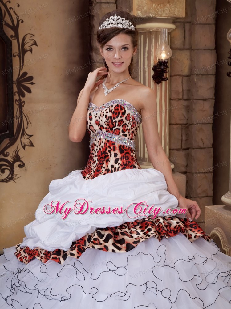 Leopard Print Organza Ruffled Quinceanera Dress on Sale