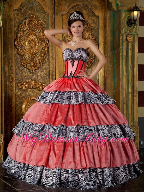 Luxurious Sweetheart Full-length Zebra Ruffled Dress for Quince