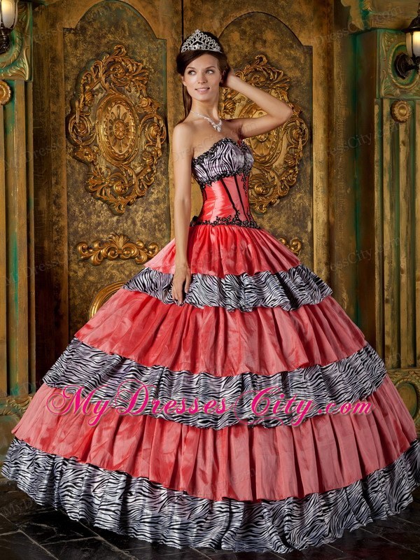 Luxurious Sweetheart Full-length Zebra Ruffled Dress for Quince