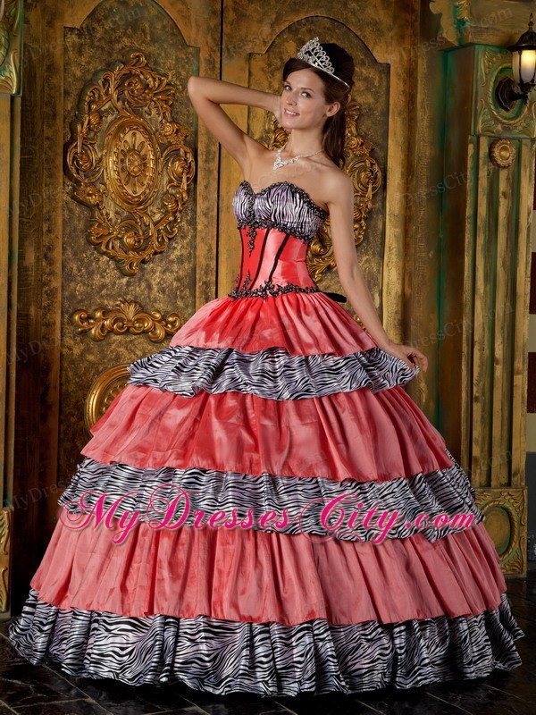 Luxurious Sweetheart Full-length Zebra Ruffled Dress for Quince