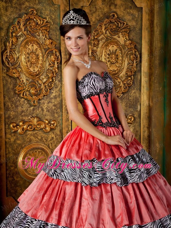 Luxurious Sweetheart Full-length Zebra Ruffled Dress for Quince