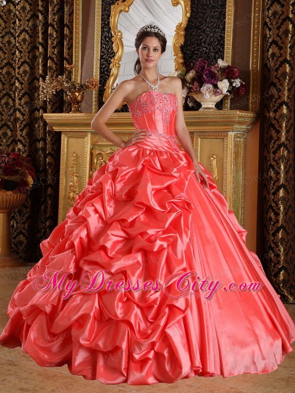 Orange Red Taffeta Embroidery and Beading Quinceanera Dress