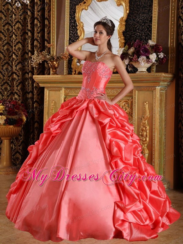 Orange Red Taffeta Embroidery and Beading Quinceanera Dress